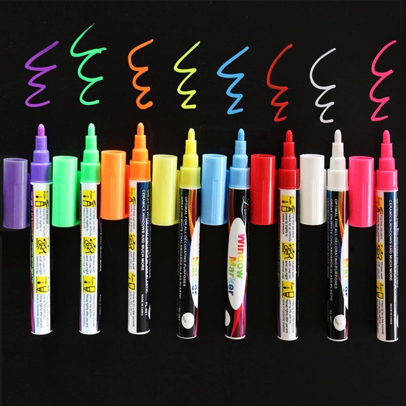 Winrase 8 PCS Chalk Marker Pen 6mm Dry Erase Markers Fluorescent Markers Highlighters with Reversible Bullet/Chisel Tip for LED Light Board,Coffee Shop,POP Art,Bistro Board,AD Drawing,Blackboard - Image 2